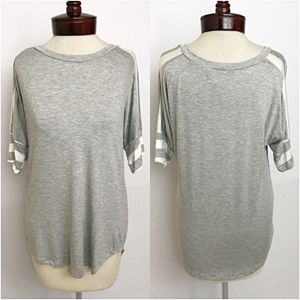 Cute Cozy Casual Striped Sleeve Tee Top SML - Picture 5 of 8